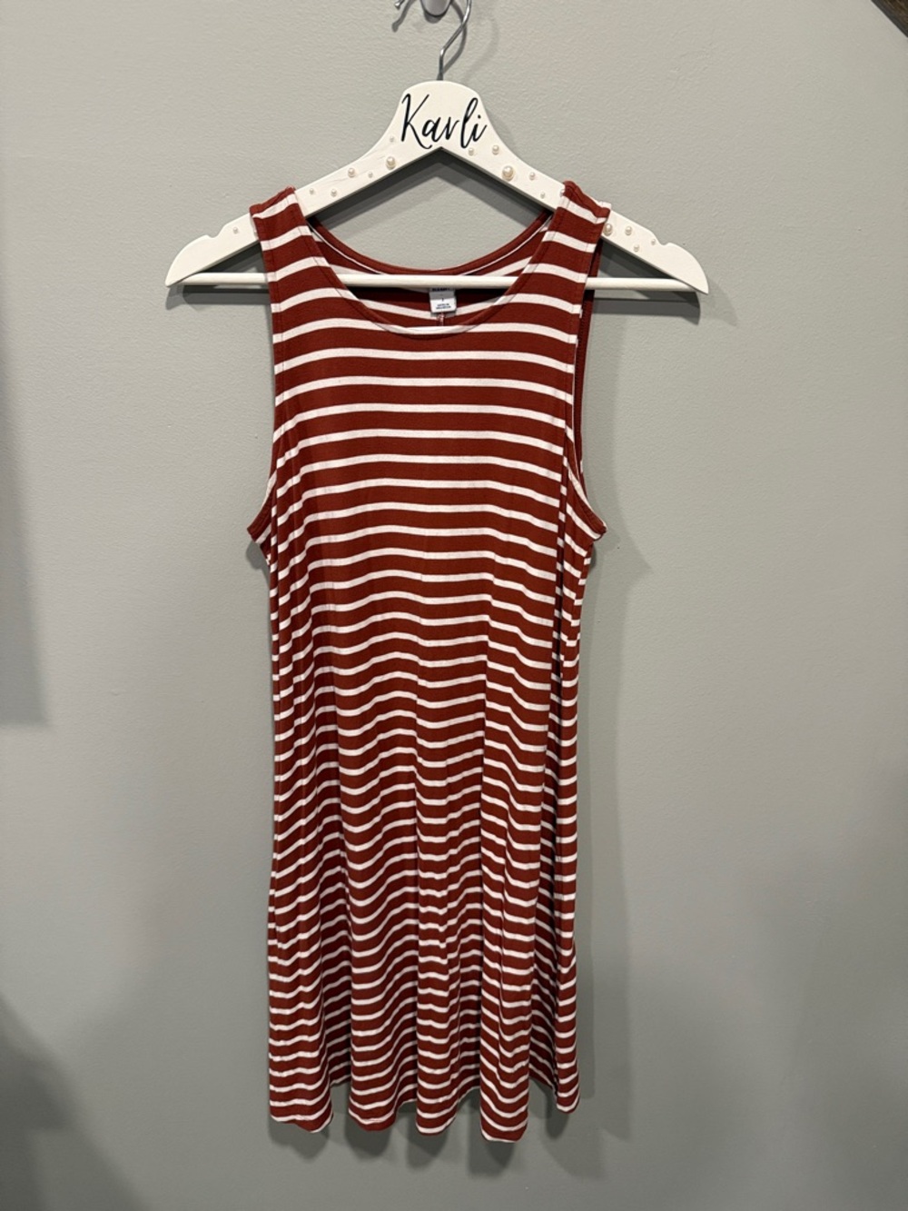 Old Navy Rust and White Striped Midi Tank Dress